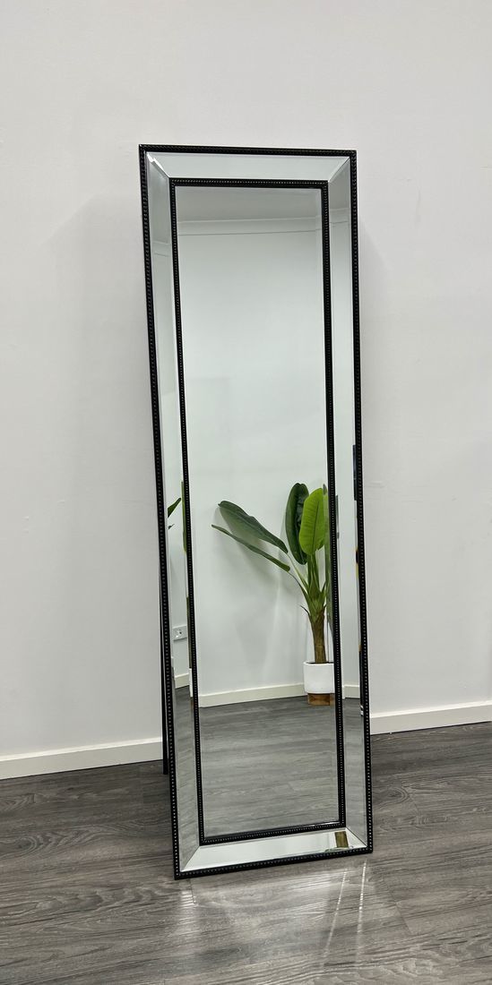 Classic Beaded Black Free Standing Mirror