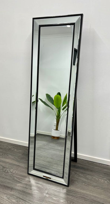 Classic Beaded Black Free Standing Mirror