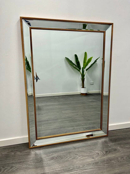 Classic Beaded Gold Framed Rectangle Mirror